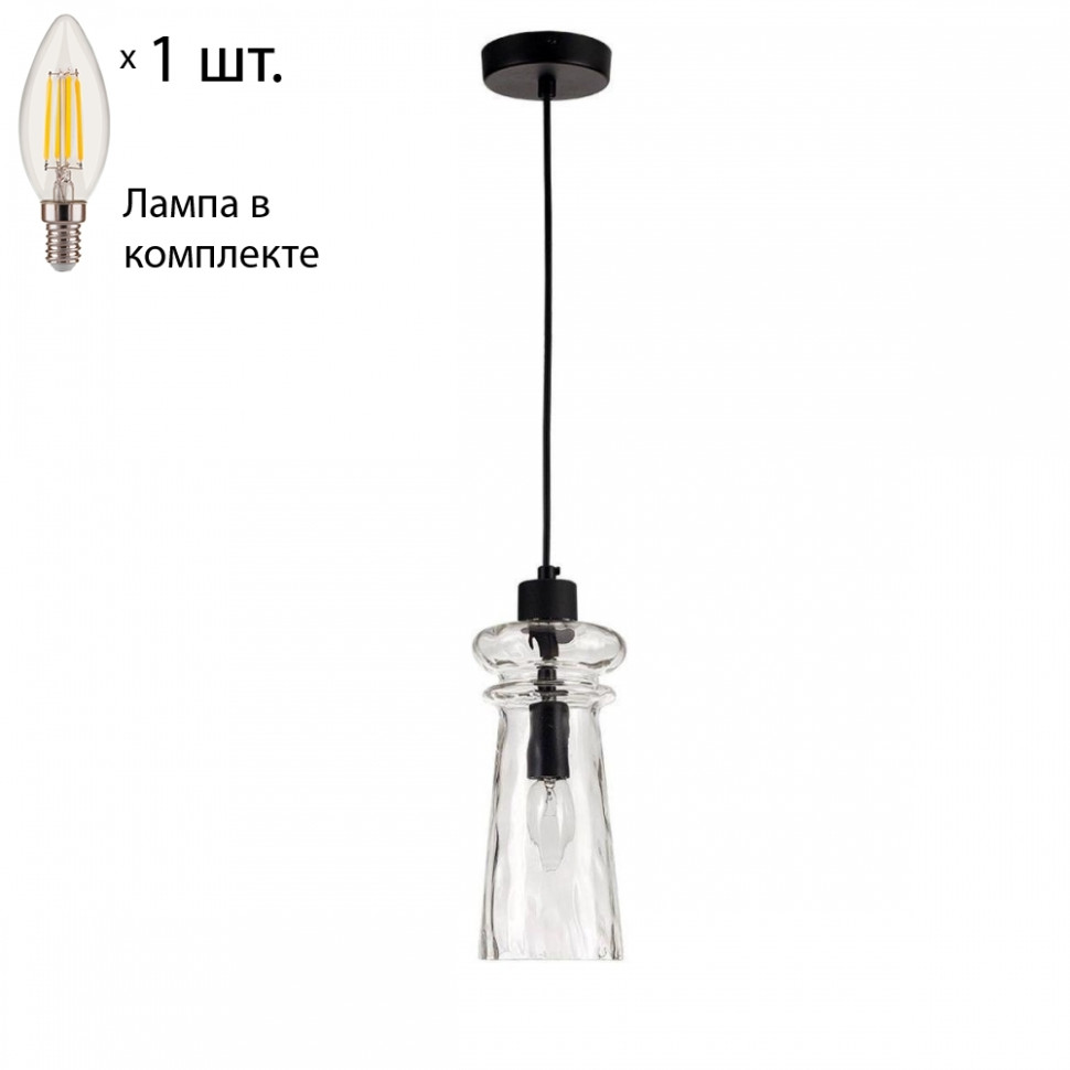 Подвесной светильник Odeon Pasti с лампочкой 4966/1A+Lamps E14 Свеча, цвет черный 4966/1A+Lamps E14 Свеча - фото 1