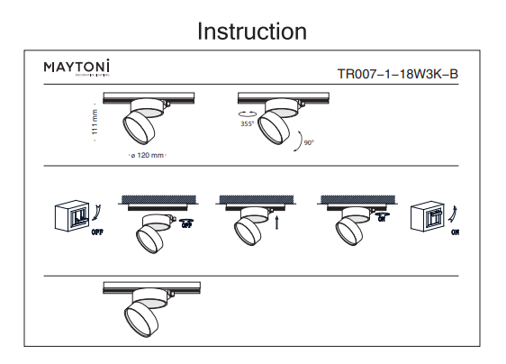Однофазный LED светильник 12W 3000К для трека Maytoni Track TR006-1-12W3K-W