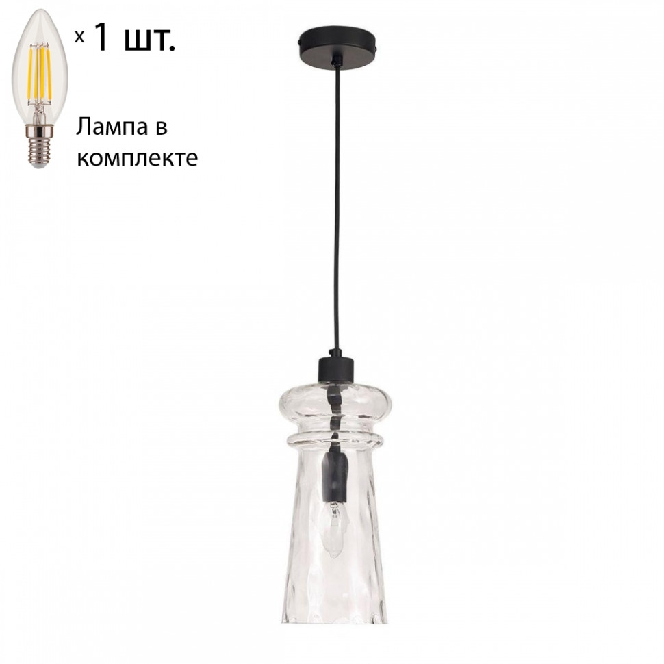 Подвесной светильник Odeon Pasti с лампочкой 4966/1+Lamps E14 Свеча, цвет черный 4966/1+Lamps E14 Свеча - фото 1