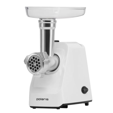 Мясорубка POLARIS 710332, 1800 Вт, производительность 2 кг/мин, 2 насадки, реверс, белый, 61222 (456730)