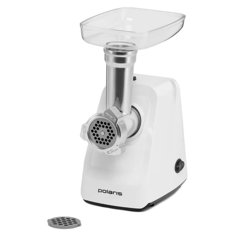 Мясорубка POLARIS 710332, 1800 Вт, производительность 2 кг/мин, 2 насадки, реверс, белый, 61222 (456730)