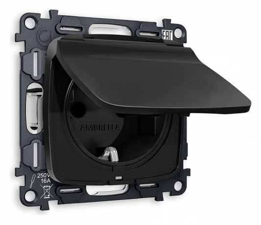 Розетка влагозащищенная с заземлением и со шторкой, без рамки с крышкой Ambrella Volt OMEGA MO808010