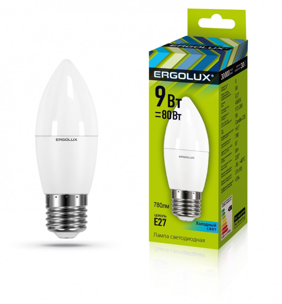 Светодиодная лампа E27 9W 4500K (белый) Ergolux LED-C35-9W-E27-4K (13171) чайник ergolux elx ks06 c16 светло зеленый 13940