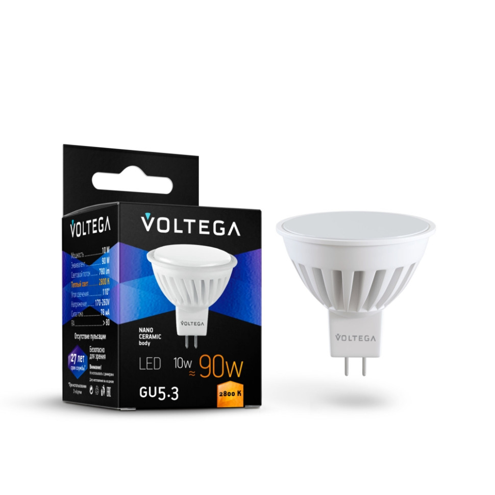 Светодиодная лампа GU5.3 10W 2800К (теплый) Ceramics Voltega 7074 светодиодная лампа gu10 7w 2800к теплый simple voltega 7060