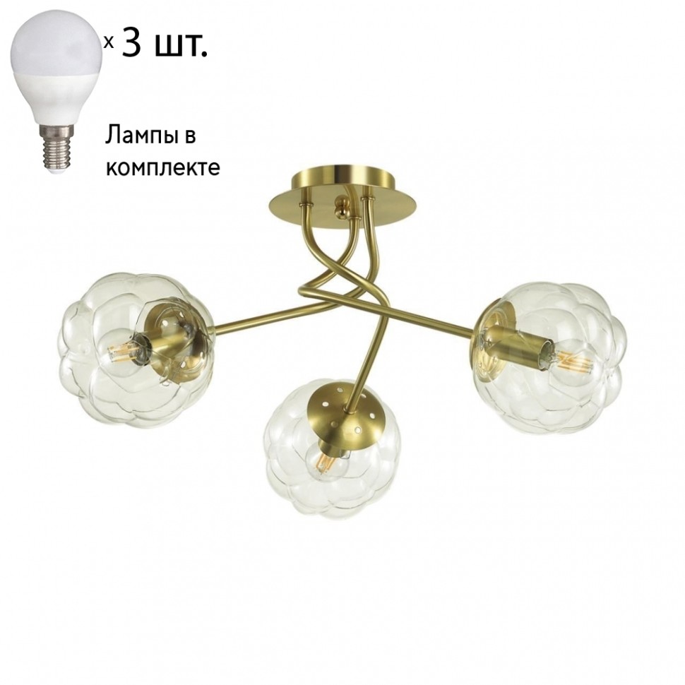 Люстра потолочная Lumion Breana с лампочками 4556/3C+Lamps E14 P45, цвет золотой 4556/3C+Lamps E14 P45 - фото 1