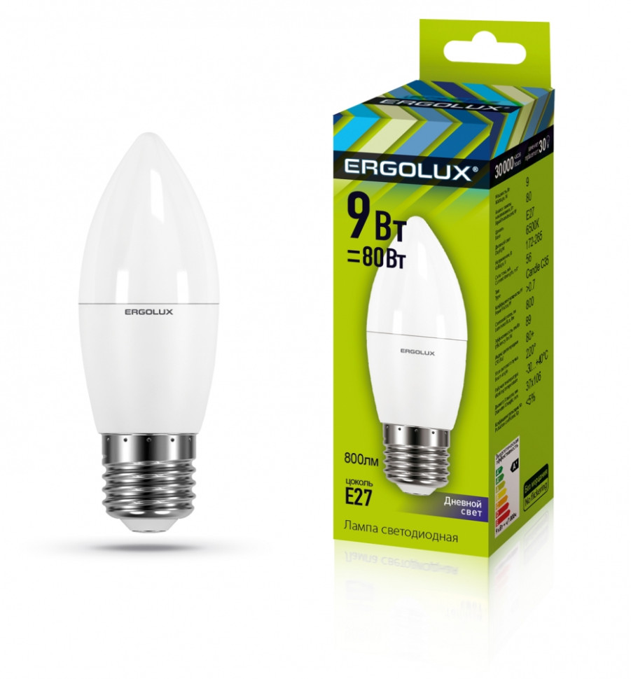 Светодиодная лампа E27 9W 6500K (холодный) Ergolux LED-C35-9W-E27-6K (13172) - фото 1