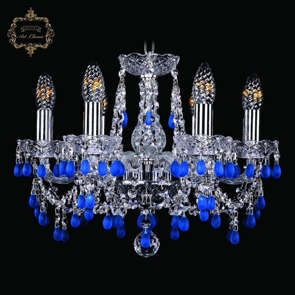 Подвесная люстра с синими декоративными хрусталями  Art Classic 11.24.6.141.Cr.V3001