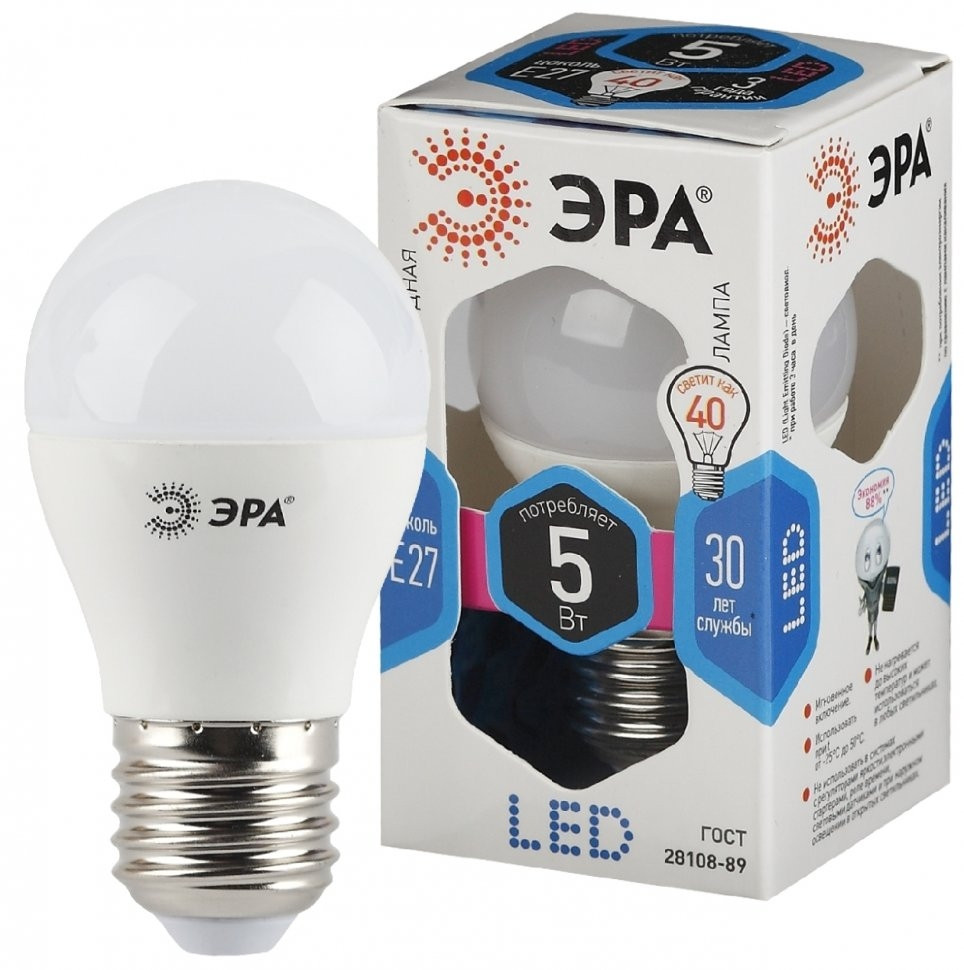 Светодиодная лампа Е27 5W 4000К (белый) Эра LED P45-5W-840-E27 (Б0028488) - фото 2