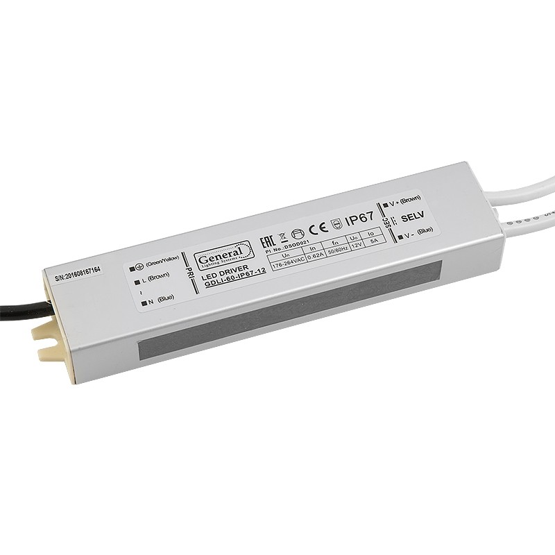 Драйвер для светодиодной ленты 12V, 60W, IP67 General GDLI-60-IP67-12 (513300)