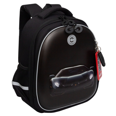 Нарушена упаковка!  <796733> Ранец GRIZZLY анатомическая спинка, c бейджем, для мальчиков, "BLACK CAR", 36х28х20 см, RAz-587-7/1 (274153)