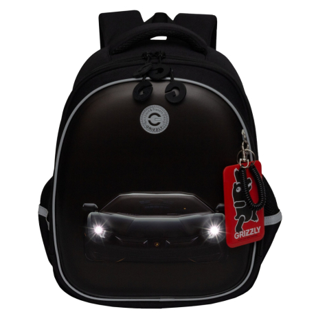 Нарушена упаковка!  <796733> Ранец GRIZZLY анатомическая спинка, c бейджем, для мальчиков, "BLACK CAR", 36х28х20 см, RAz-587-7/1 (274153)