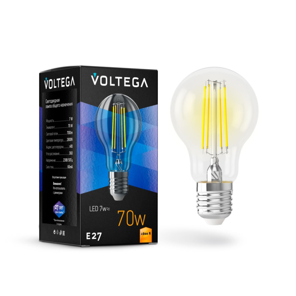 Филаметная светодиодная лампа Е27 7W 2800К (теплый) Crystal Voltega 7140 - фото 2