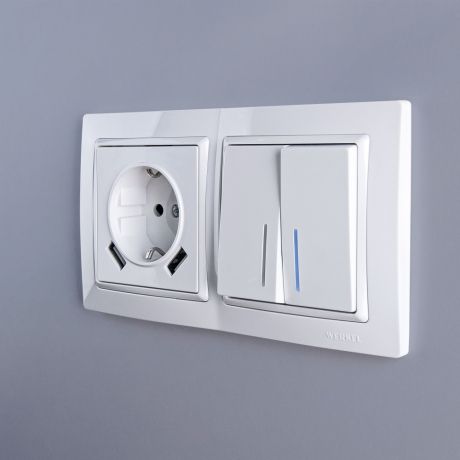 Выключатель проходной двухклавишный с подсветкой без рамки Werkel белый W1122101