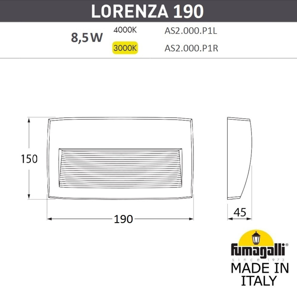 Светильник для подсветки лестниц накладной Fumagalli Lorenza 190 AS2.000.000.LXK1L, цвет серый - фото 2