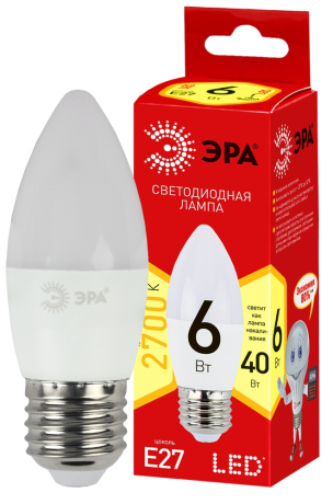 Лампа светодиодная ЭРА E27 6W 2700K матовая ECO LED B35-6W-827-E27 Б0020620 