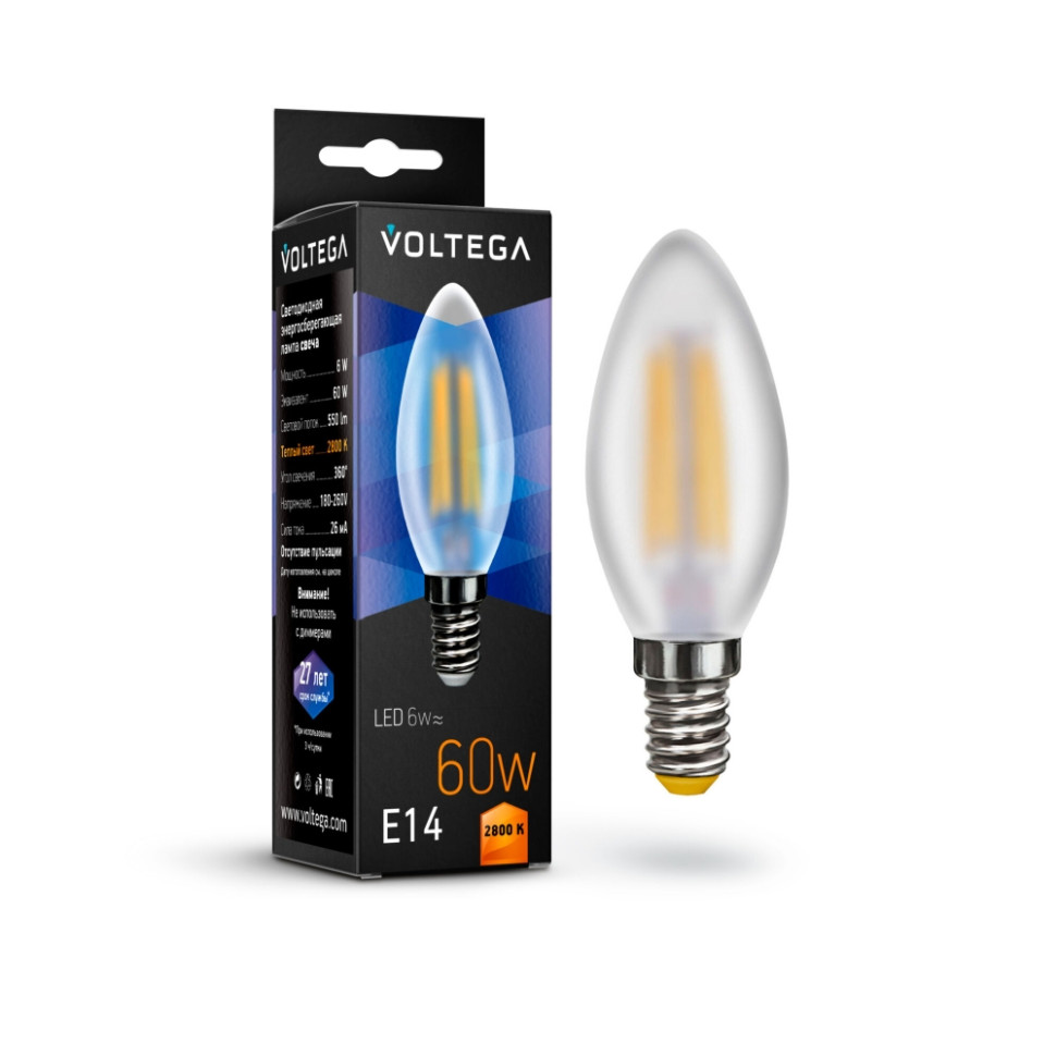 Филаментная светодиодная лампа E14 6W 2800К (теплый) Crystal Voltega 7044 светодиодная лампа e14 7w 2800к теплый simple voltega 7054