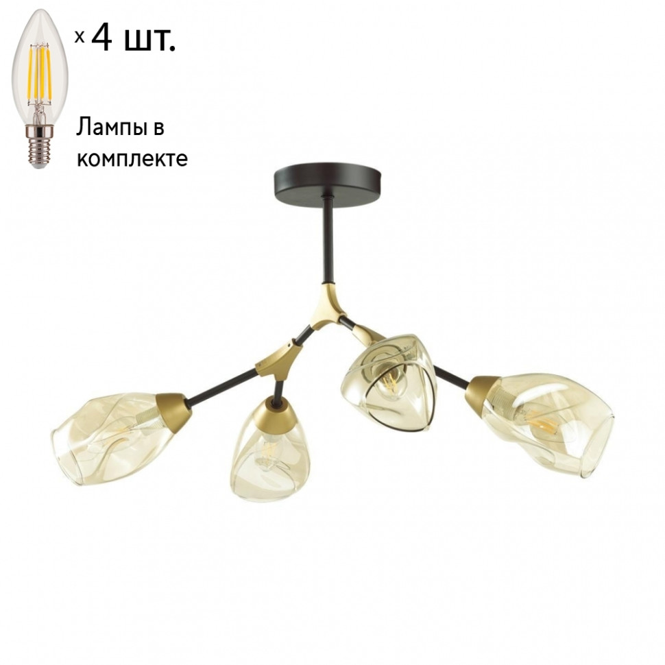 Люстра потолочная Lumion Fawn с лампочками 4563/4C+Lamps E14 Свеча, цвет черный, матовое золото 4563/4C+Lamps E14 Свеча - фото 1