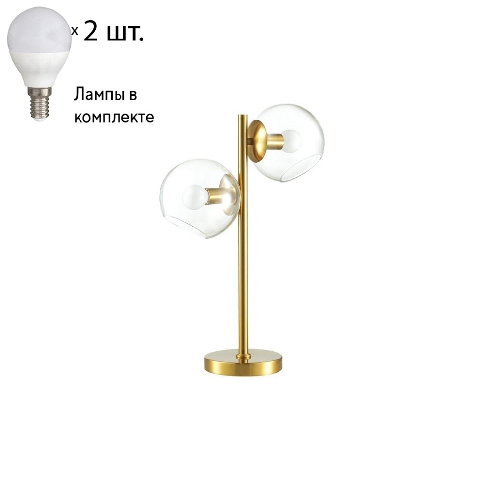 Настольная лампа с лампочкой Lumion Blair 3769/2T+Lamps E14 P45, цвет латунь 3769/2T+Lamps E14 P45 - фото 1