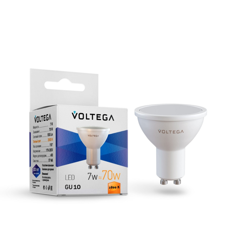 Светодиодная лампа GU10 7W 2800К (теплый) Simple Voltega 7056 лампа светодиодная филаментная voltega e14 6w 2800к прозрачная vg10 cw1e14warm6w f 7017