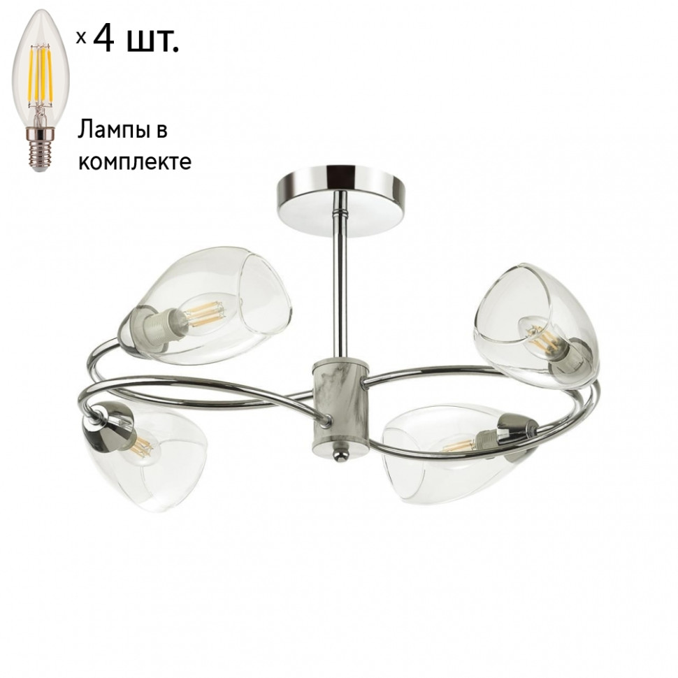 Люстра на штанге Lumion Romeo с лампочками 4561/4C+Lamps E14 Свеча, цвет хром 4561/4C+Lamps E14 Свеча - фото 1