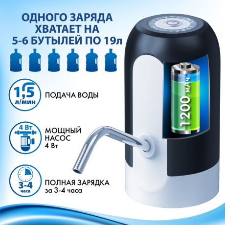 Помпа для воды электрическая SONNEN EWD161WB, 1,6 л/мин, АККУМУЛЯТОР, черная, 455469 (455469)