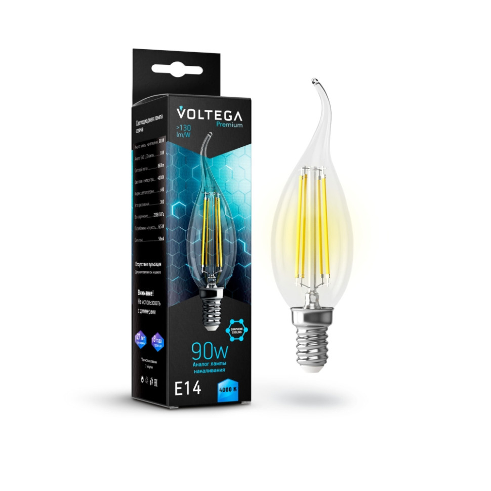 Филаметная светодиодная лампа Е14 6.5W 4000К (белый) Crystal Voltega 7133 - фото 2