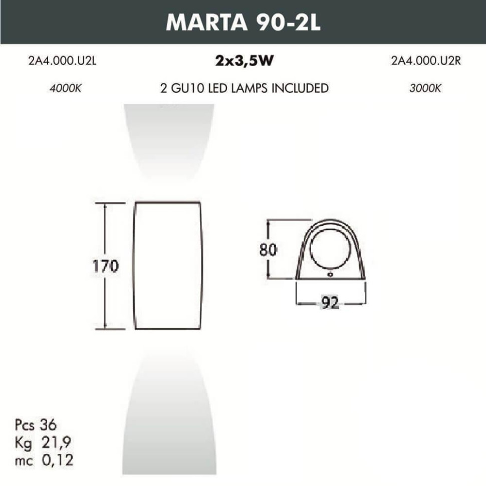 2A4.000.000.AXU2L Уличный настенный светодиодный светильник Fumagalli Marta, цвет черный - фото 4