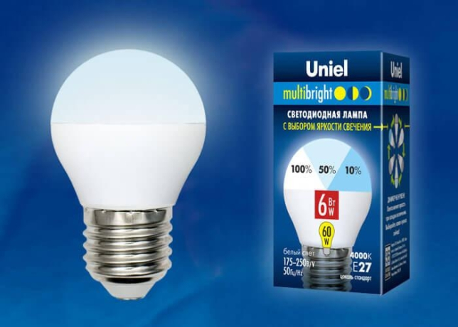 Лампа светодиодная шар E27 6W 4000K (Белый свет) Uniel Multibright LED-G45-6W/NW/E27/FR/MB PLM11WH картон (UL-00002378) 