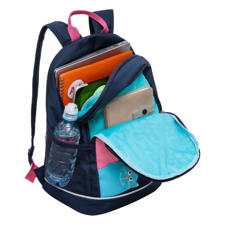 Нарушена упаковка!  <796750> Рюкзак GRIZZLY школьный, анатомическая спинка, 2 отделения, для девочек, "STAY CHEERFUL", 38х28х18 см, RG-463-6/1 (274188)