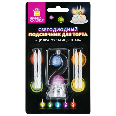 Нарушена упаковка! <302479> Цифра-подсвечник "2" светодиодная, ЗОЛОТАЯ СКАЗКА, в наборе 4 свечи 6 см, 1 батарейка, 591425 (591425)