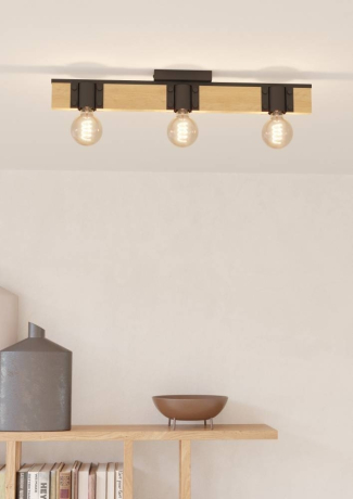 43901 Потолочный светильник BAILRIGG, 3X40W (E27), L655, B100, H45, сталь, дерево, черный, коричневый Eglo 