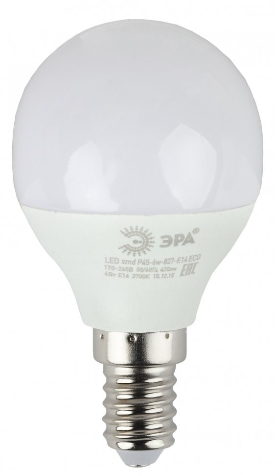 Лампа светодиодная ЭРА E14 6W 4000K матовая ECO LED P45-6W-840-E14 Б0020628 - фото 1