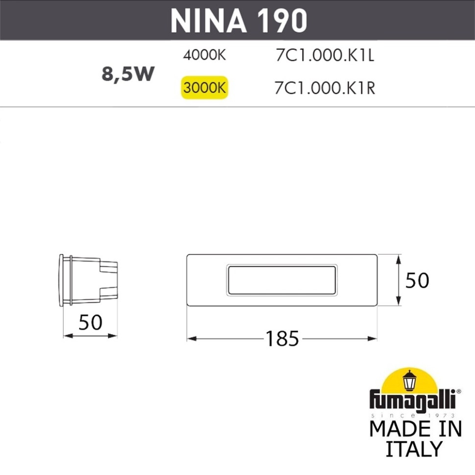 Светильник для подсветки лестниц встраиваемый Fumagalli Nina 190 7C1.000.000.LYK1L, цвет серый - фото 2