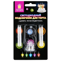 Нарушена упаковка!  <302480> Цифра-подсвечник "3" светодиодная, ЗОЛОТАЯ СКАЗКА, в наборе 4 свечи 6 см, 1 батарейка, 591426 (591426)