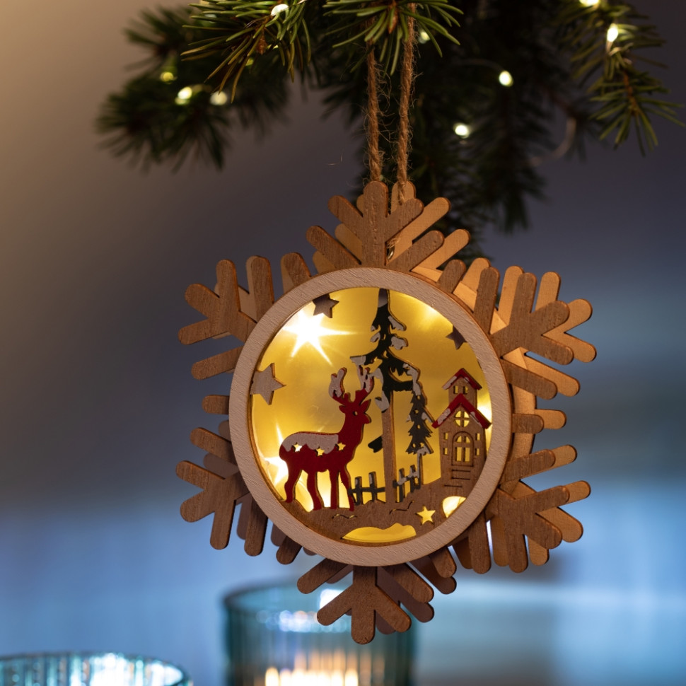 светильник новогодний горка рождественская карина 7 9237 белый теплый Светильник новогодний Снежинка Эра ENGDS-6L 2*АА (Б0060477)