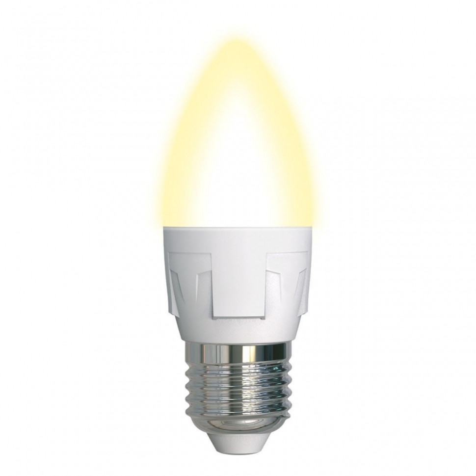 Диммируемая светодиодная лампа E27 7W 3000K (теплый) Uniel LED-C37 7W-3000K-E27-FR-DIM PLP01WH (UL-00004297) LED-C37 7W/3000K/E27/FR/DIM PLP01WH картон - фото 1