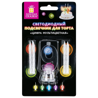 Нарушена упаковка!  <302486> Цифра-подсвечник "9" светодиодная, ЗОЛОТАЯ СКАЗКА, в наборе 4 свечи 6 см, 1 батарейка, 591432 (591432)
