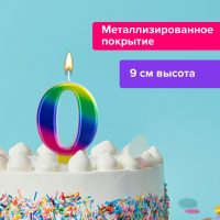 Нарушена упаковка!  <302487> Свеча-цифра для торта "0" "Радужная", 9 см, ЗОЛОТАЯ СКАЗКА, с держателем, в блистере, 591433 (591433)