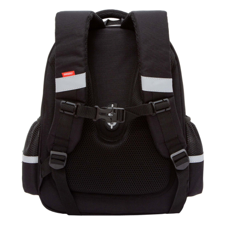 Нарушена упаковка!  <796731> Ранец GRIZZLY анатомическая спинка, c брелоком, для девочек, "HEARTS", чёрный 36х28х20 см, RAz-586-5/1 (274149)