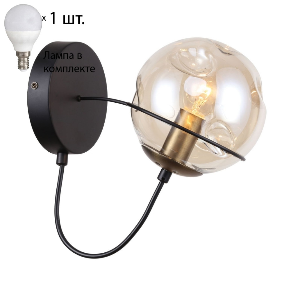 Бра с лампочкой F-Promo Grana 2202-1W+Lamps E14 P45, цвет черный и латунь 2202-1W+Lamps E14 P45 - фото 1