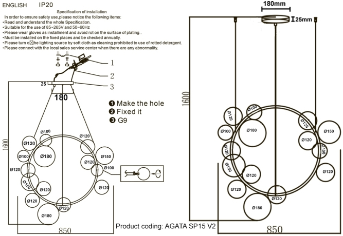 Подвесная люстра Crystal Lux AGATA SP15 V2 CHROME/TRANSPARENTE 
