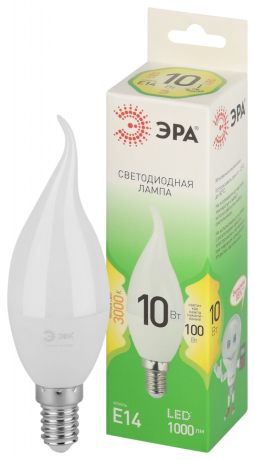 Лампочка светодиодная ЭРА GREEN LINE LED BXS-10W-830-E14 GL E14 10 Вт свеча на ветру теплый свет Б0067120 