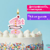 Нарушена упаковка!  <302498> Свеча-цифра для торта "1 годик", розовая, 9,5 см, ЗОЛОТАЯ СКАЗКА, в блистере, 591444 (591444)