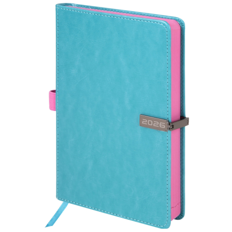Нарушена упаковка! <795467> Ежедневник датированный 2026 А5 138x213 мм, BRAUBERG "Inspiration", под кожу, цветной срез, бирюза, 117476