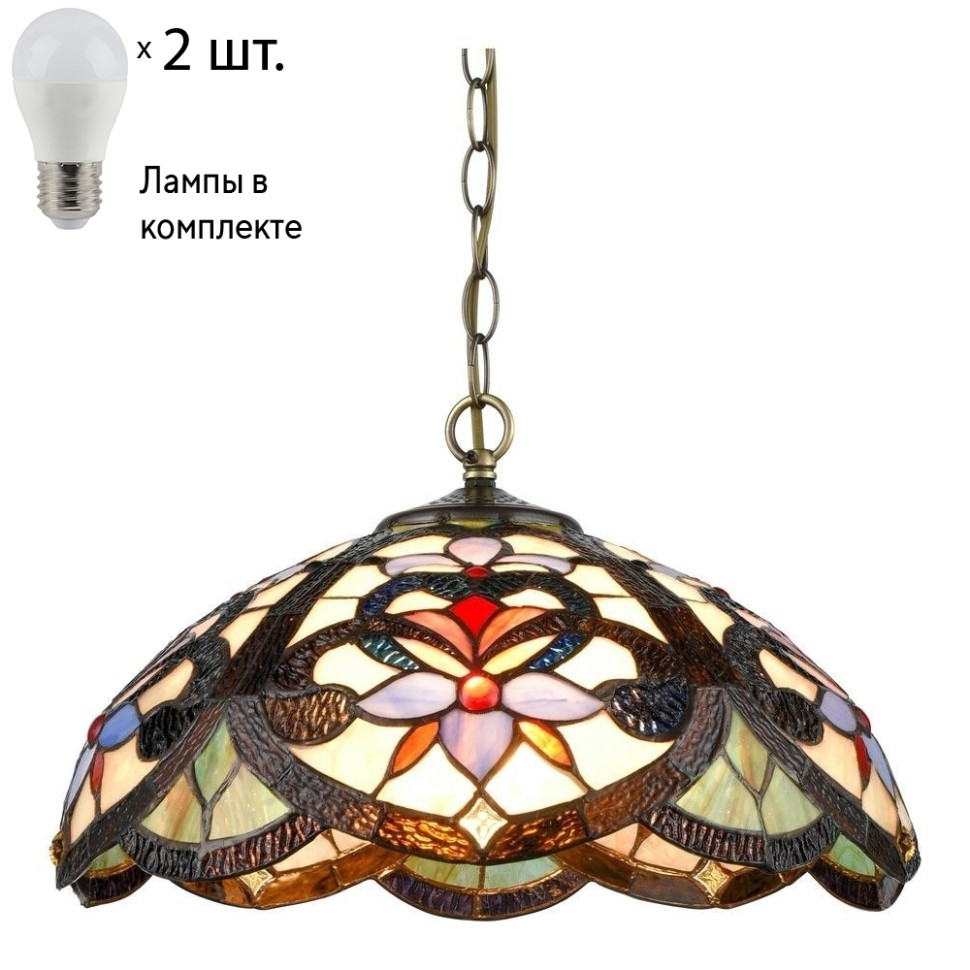 Подвесной светильник с лампочками Velante Тиффани 826-806-02+Lamps E27 P45 конфетти для декора глянец диаметр 2 см 200 гр тиффани