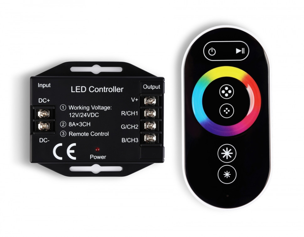 Контроллер для светодиодных лент RGB с сенсорным радио пультом 2.4G 24A 12V 288W/ 24V 576W Ambrella light ILLUMINATION LED Strip GS11401, цвет черный