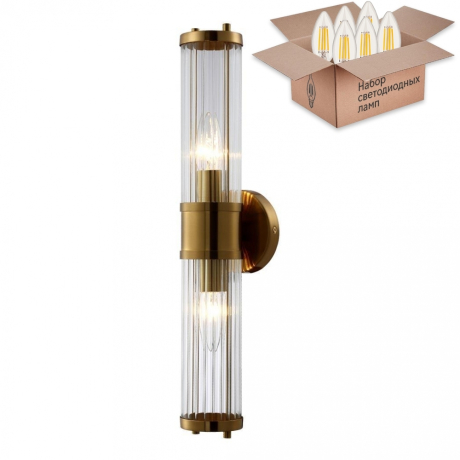 Бра Crystal Lux с лампочками SANCHO AP2 BRASS+Lamps E14 Свеча 