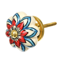 Нарушена упаковка!  <303117> 66110 BLUMEN HAUS Ручка керамическая для мебели ''Лотос'', ручная роспись, цвет белый, рисунок цветной /246/6