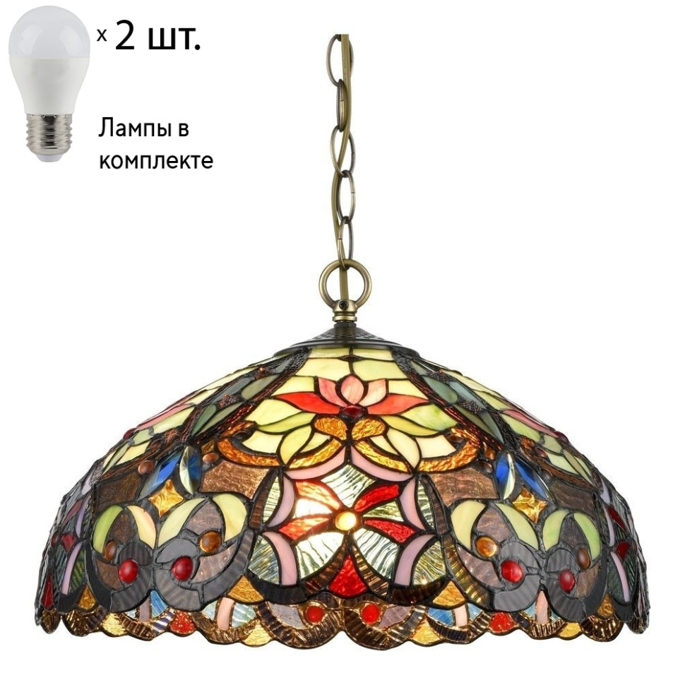 Подвесной светильник с лампочками Velante Тиффани 825-806-02+Lamps E27 P45 конфетти для декора глянец диаметр 2 см 200 гр тиффани