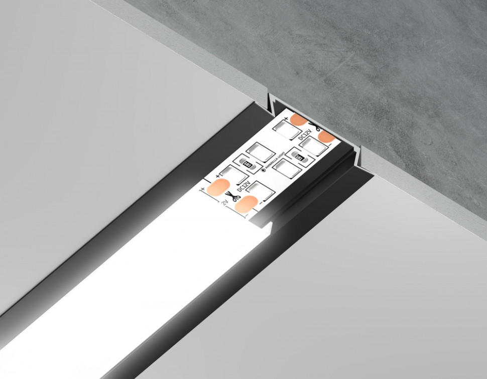 Алюминиевый профиль встраиваемый 30.6*6 для светодиодной ленты до 19,8мм Ambrella light ILLUMINATION Alum GP1100BK, цвет черный, матовый рассеиватель - фото 1